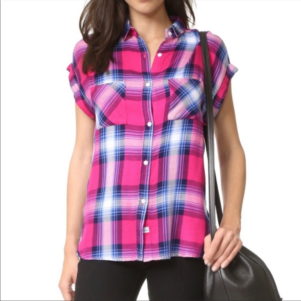 Rails Britt Cap Sleeve Pink Plaid Top Size Medium